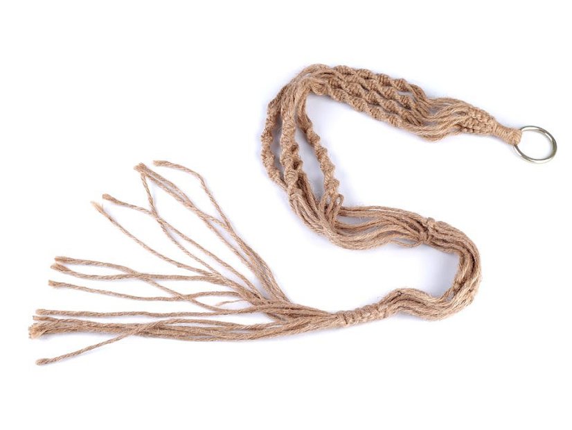 Závěsný držák z juty na květináč macrame