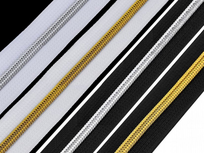 Zip spirálový šíře 5 mm s metalickými zoubky metráž