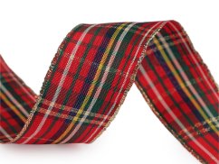 Károvaná stuha s lurexem a drátem šíře 40 mm