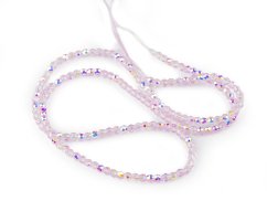 Skleněné korálky broušené ohňovky 2 mm s AB efektem, na šňůrce