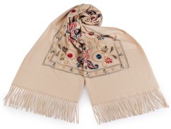 Velký teplý šátek / pléd vyšívaný s třásněmi, typu kašmír 70x180 cm