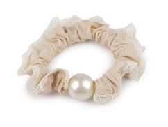 Gumička do vlasů / náramek s perlou a krajkou