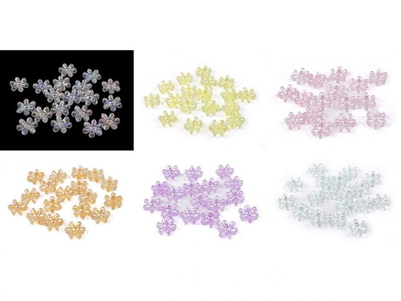 Plastové korálky s AB efektem květ Ø17 mm