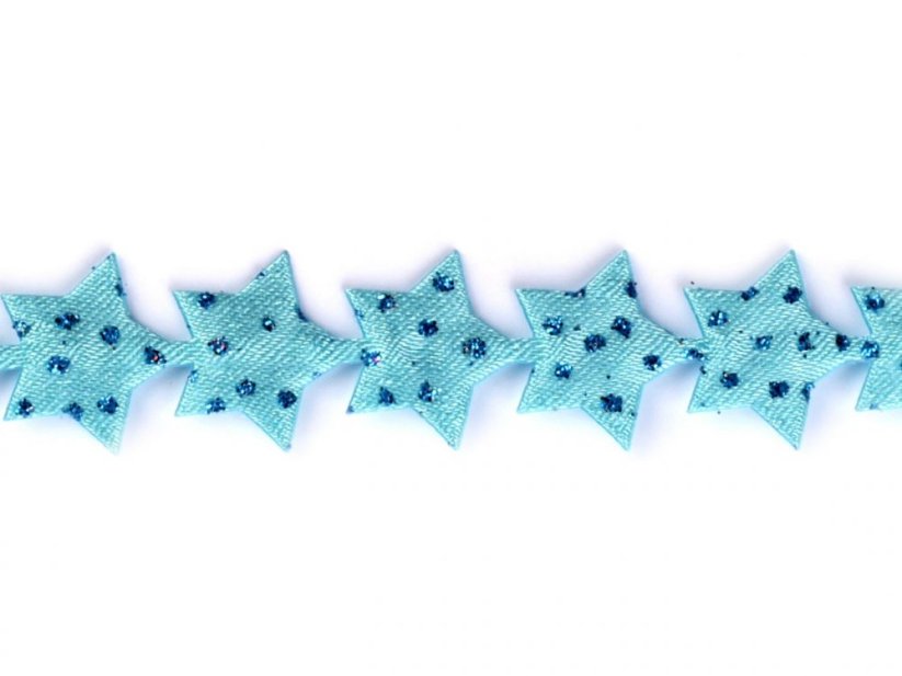Saténový prýmek šíře 14 mm hvězda s glitry vánoční